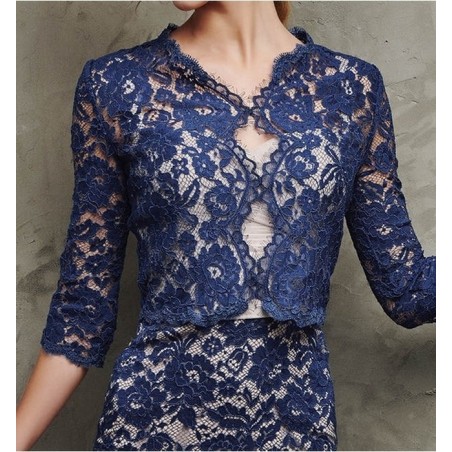 Boléro dentelle bleu manches longues
