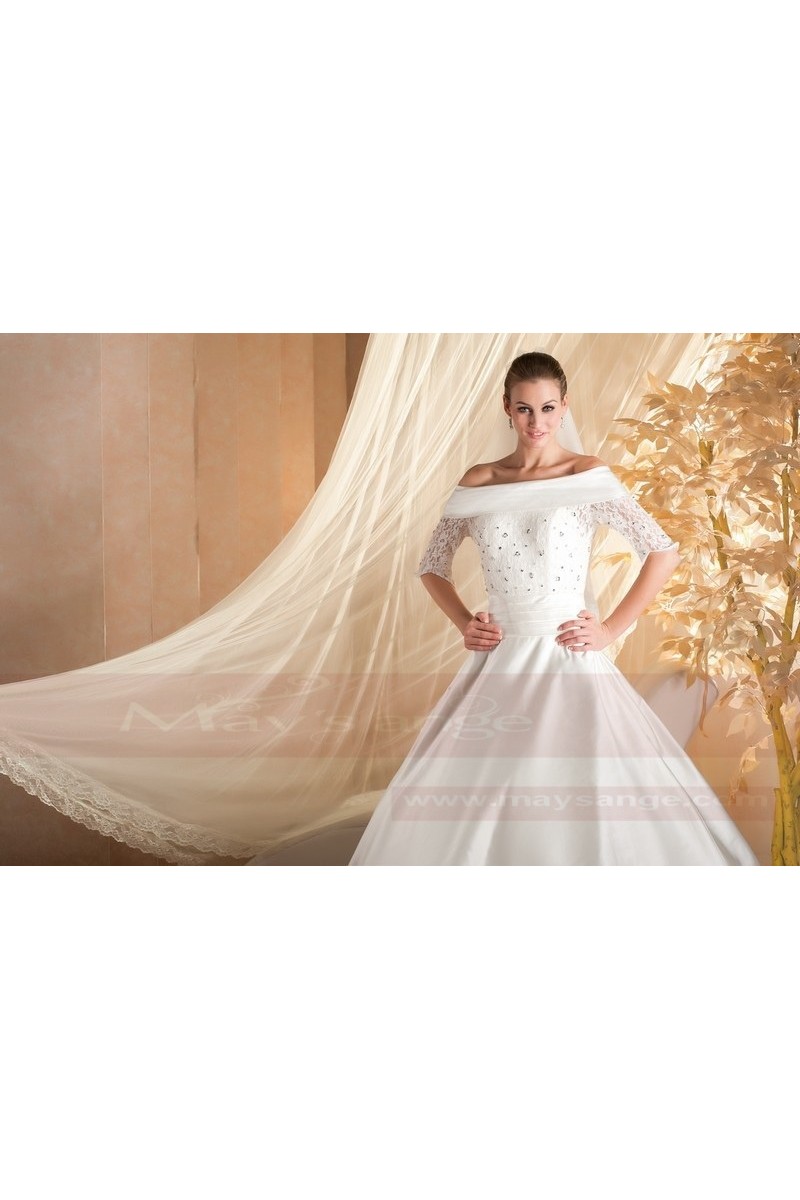 A Line Off Shoulder Lace Boho Wedding Dress