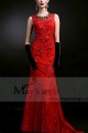 MERMAID RED CLASSIC PROM DRESS EMBROIDERED LACE FABRIC WITH TRAIN - Ref L735 - 02