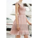 Short pink bridesmaid dress V neckline and beaded straps - Ref C759 - 04
