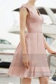 Short pink bridesmaid dress V neckline and beaded straps - Ref C759 - 04