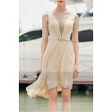 SHORT SLEEVELESS COCKTAIL DRESS DOUBLE V NECKLINE AND ASYMETRIC SKIRT - Ref C760 - 02