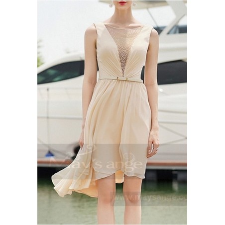 SHORT SLEEVELESS COCKTAIL DRESS DOUBLE V NECKLINE AND ASYMETRIC SKIRT