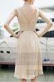 SHORT SLEEVELESS COCKTAIL DRESS DOUBLE V NECKLINE AND ASYMETRIC SKIRT - Ref C760 - 04