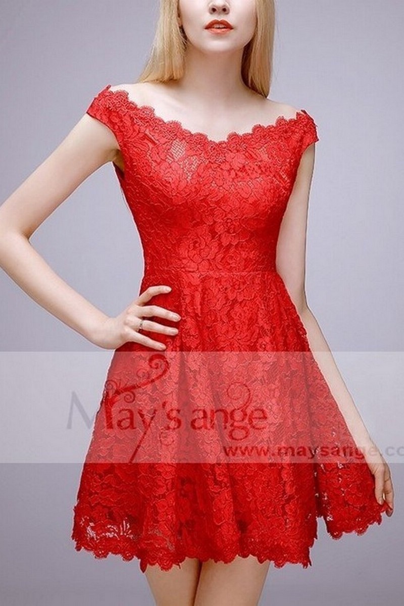 Lace Sexy Short Red Cocktail Dress - Ref C764 - 01