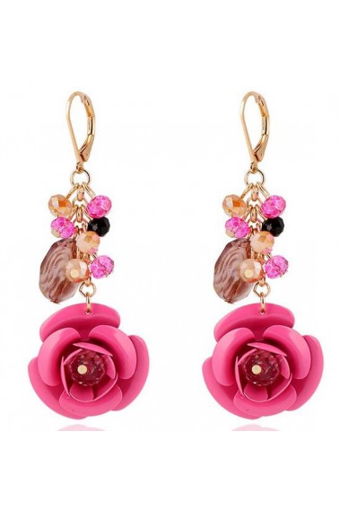 Cute golden pink flower drop earrings - B082 #1