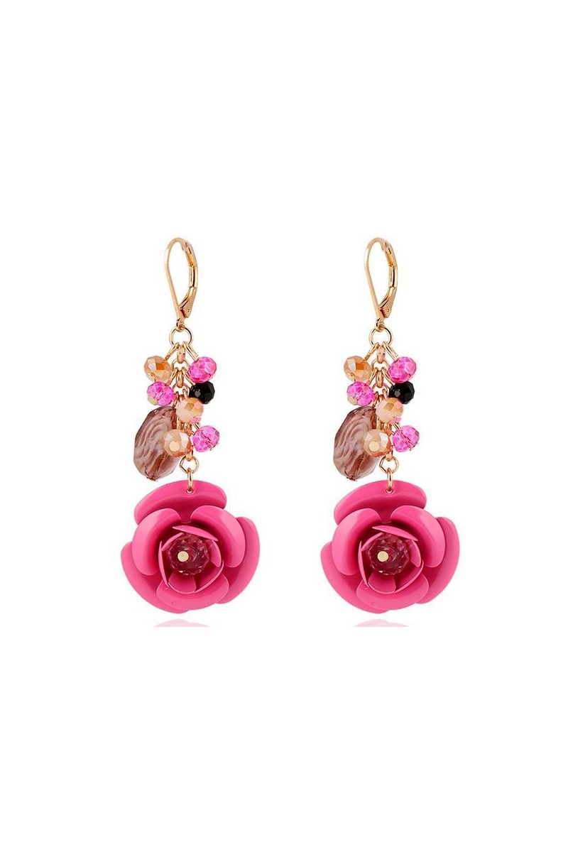 Boucle oreille rose fleur chic - Ref B082 - 01
