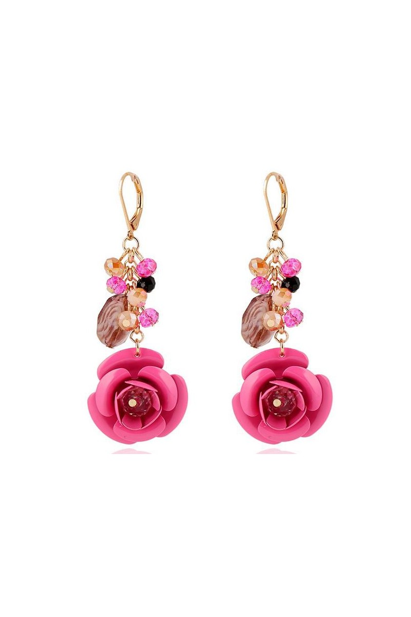 Cute golden pink flower drop earrings - Ref B082 - 01