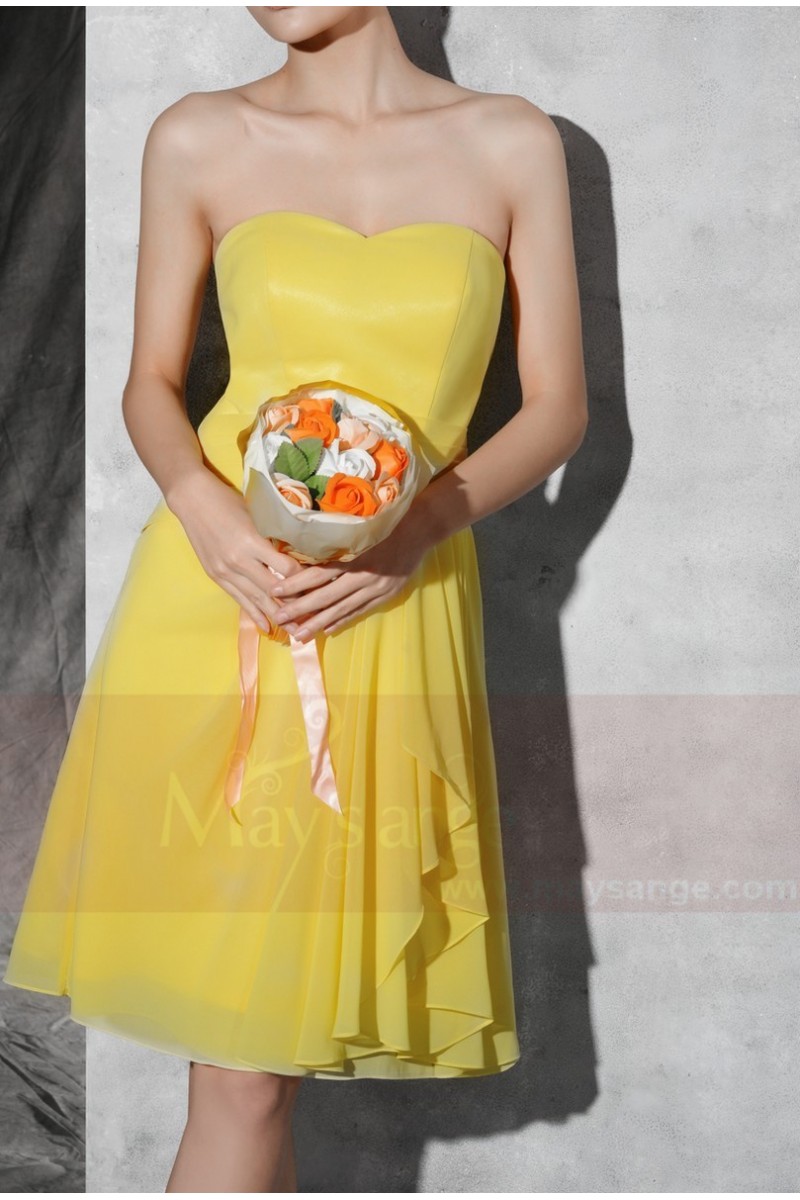Yellow Short Chiffon Party Dress With Sweetheart Bodice - Ref C688 - 01