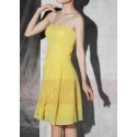 Robe de cocktail courte  couleur doré jaune - Ref C688 - 04