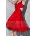 Short Open-Back Red Cocktail Dress With Imbroidered Straps - Ref C803 - 02