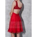 Short Open-Back Red Cocktail Dress With Imbroidered Straps - Ref C803 - 03