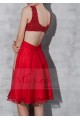 Short Open-Back Red Cocktail Dress With Imbroidered Straps - Ref C803 - 03
