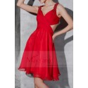 Short Open-Back Red Cocktail Dress With Imbroidered Straps - Ref C803 - 04