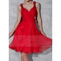 Short Open-Back Red Cocktail Dress With Imbroidered Straps - Ref C803 - 05