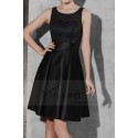 Black Short Satin Homecoming Dress with Lace Bodice - Ref C804 - 02