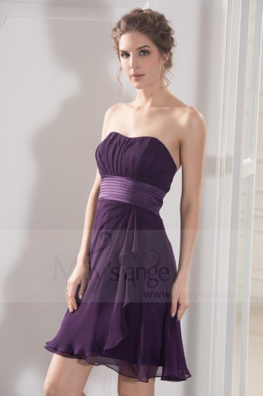 robe de cocktail violet mousseline ceinture satin - C780 #1