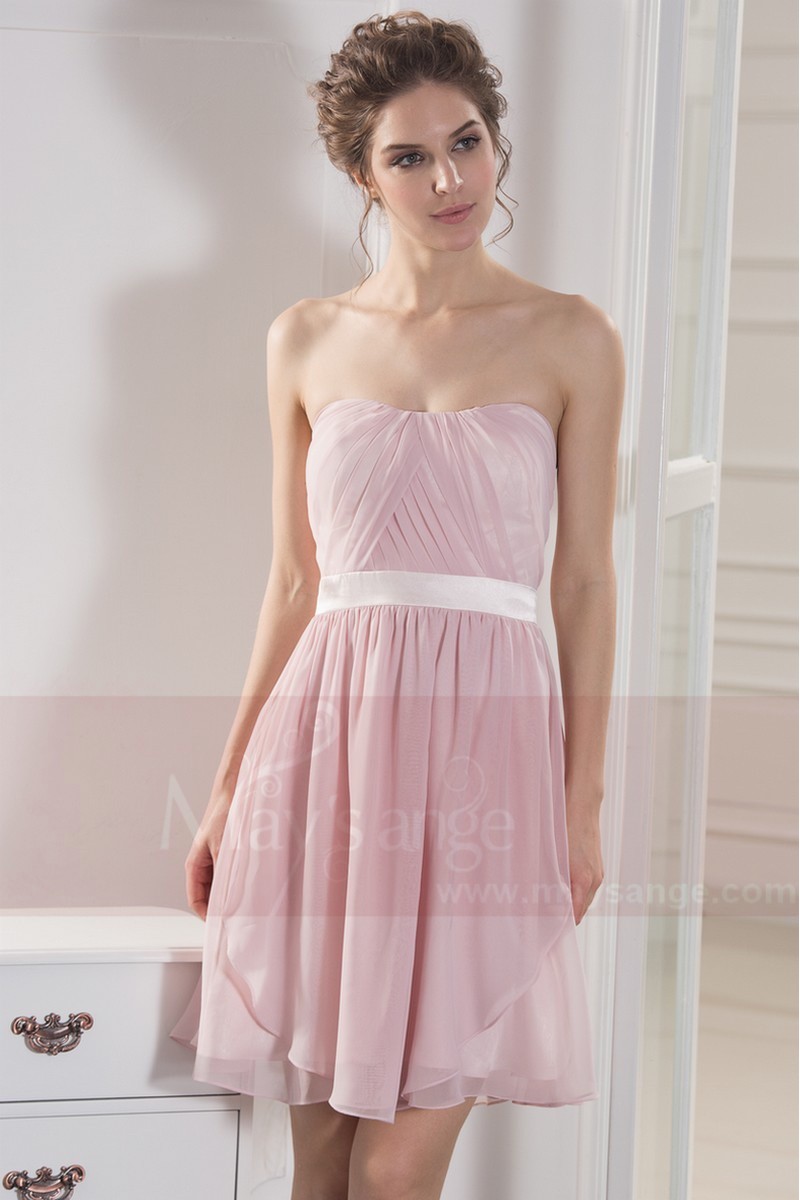 robe de cocktail rose poudre ceinture en satin - Ref C782 - 01 robe de cocktail rose poudre ceinture en satin - Ref C782 - 01