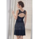 Backless Navy Blue Short Sleeveless Lace Cocktail Dress - Ref C790 - 02