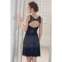 robes de cocktail en dentelle bleu nuit dos nu - Ref C790 - 02