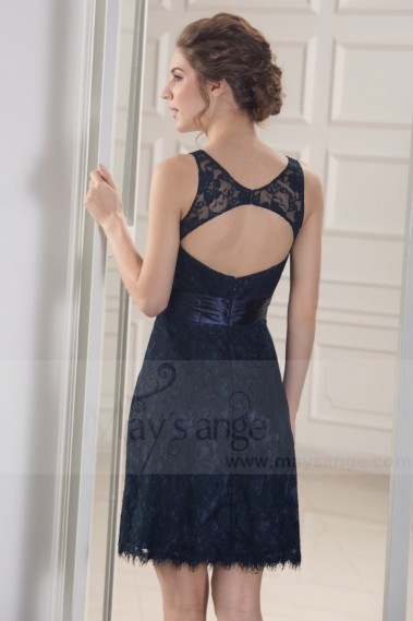 robes de cocktail en dentelle bleu nuit dos nu - C790 #1