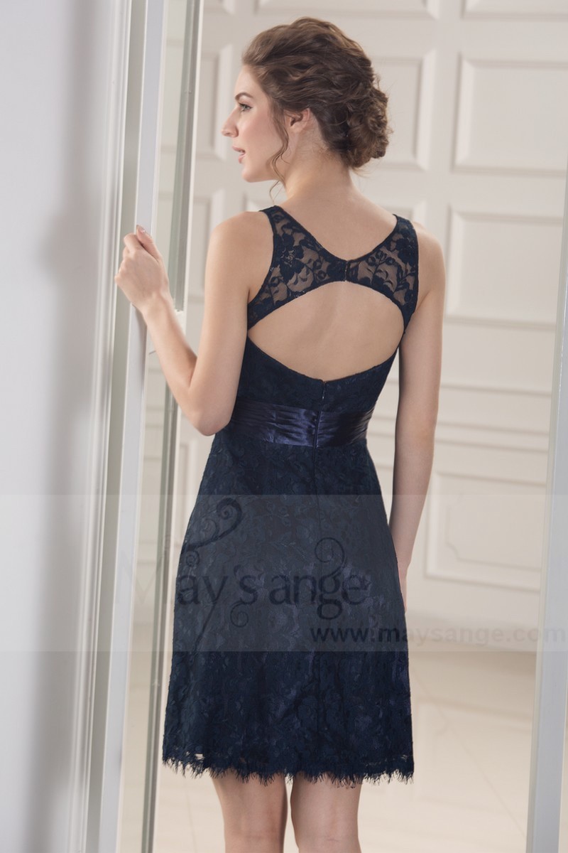 robes de cocktail en dentelle bleu nuit dos nu - Ref C790 - 01 robes de cocktail en dentelle bleu nuit dos nu - Ref C790 - 01