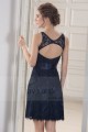 Backless Navy Blue Short Sleeveless Lace Cocktail Dress - Ref C790 - 02