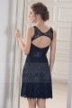 robes de cocktail en dentelle bleu nuit dos nu - Ref C790 - 02