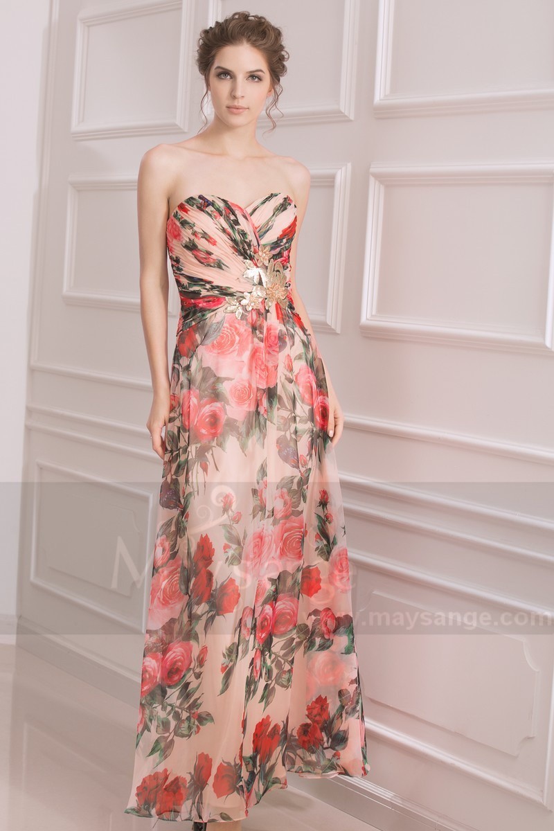 robe de soiree bustier tissu imprime - Ref L740 - 01 robe de soiree bustier tissu imprime - Ref L740 - 01