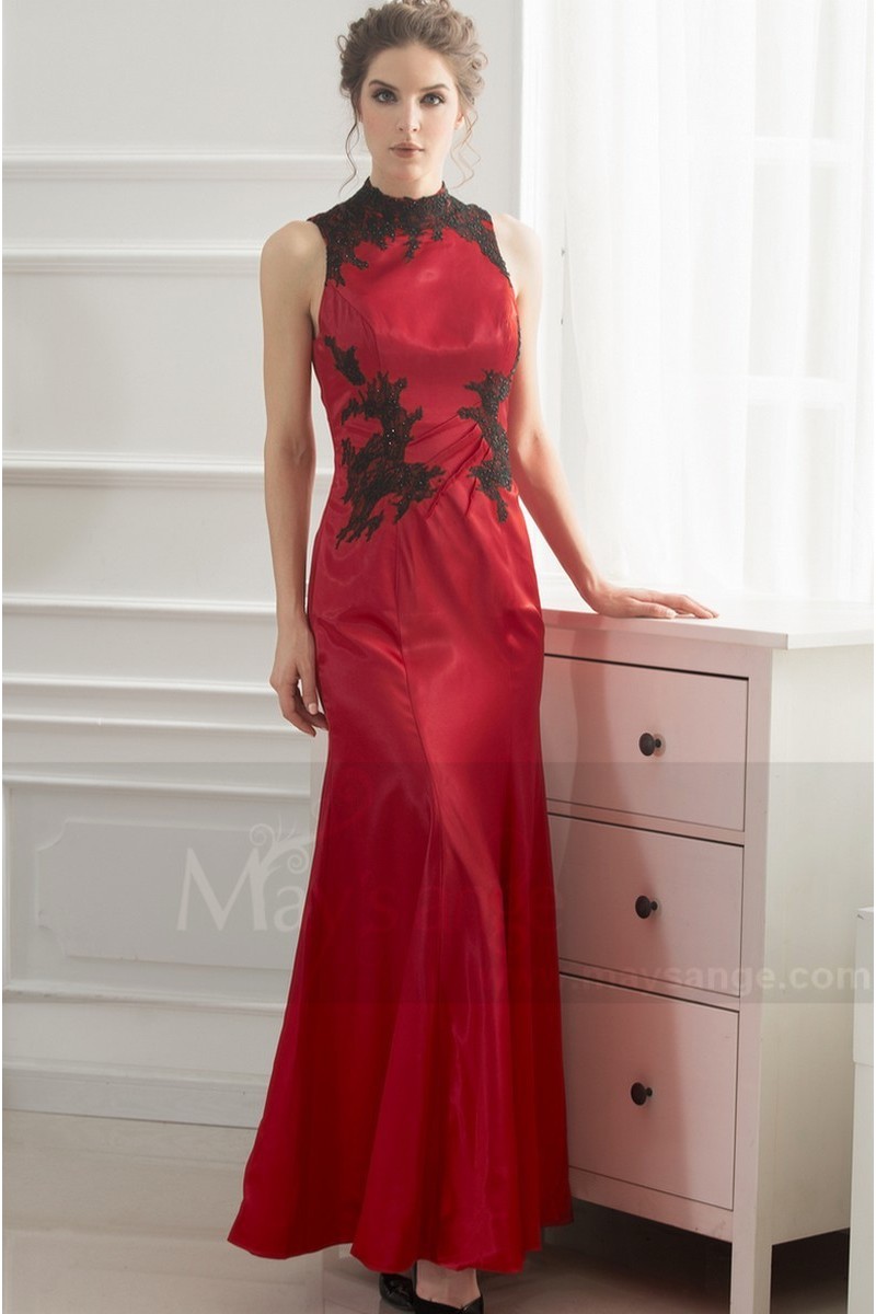robe de soiree chic rouge et dentelle noir L741 - Ref L741 - 01 robe de soiree chic rouge et dentelle noir L741 - Ref L741 - 01
