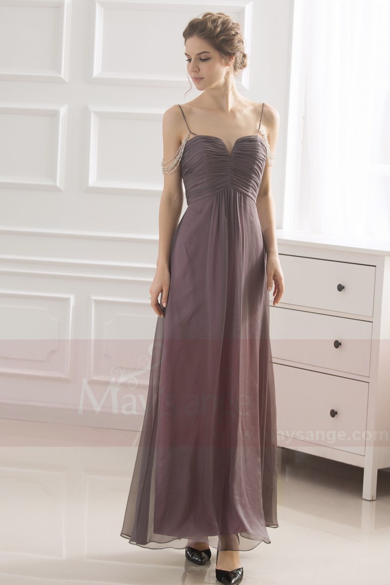 Robe de soirée plissée Taupe - Ref L743 - 01 Robe de soirée plissée Taupe - Ref L743 - 01