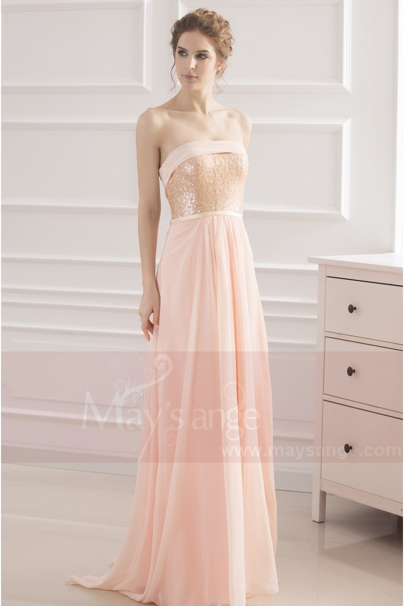 robe de soiree long saumon - Ref L745 - Robes de Gala