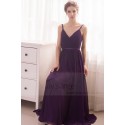 robe de soiree long violet ceinture fine satin - Ref L746 - 02
