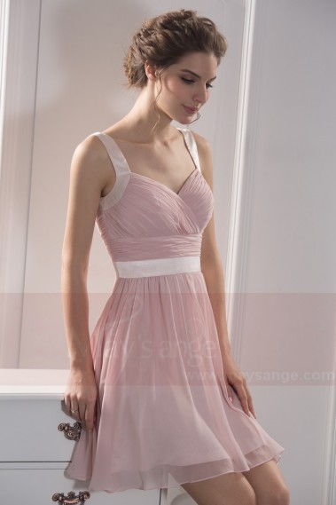 robe de cocktail rose poudre double bretelles - C784 #1