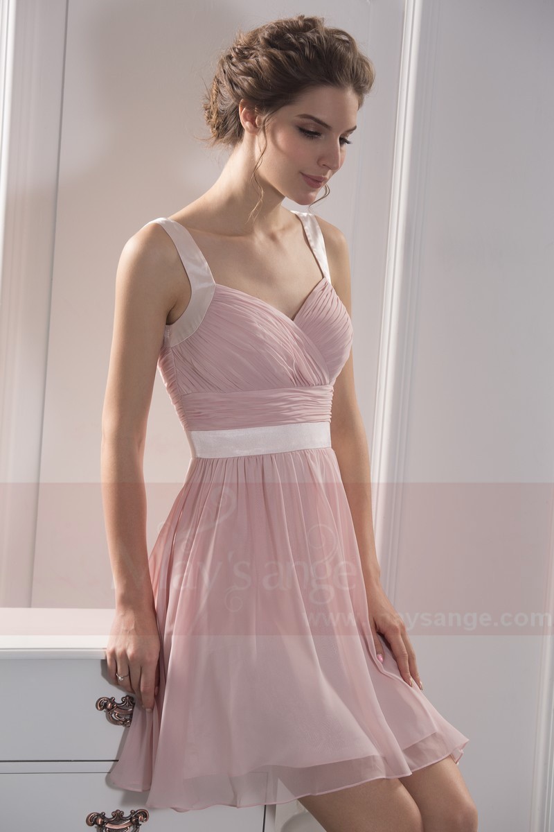 robe de cocktail rose poudre double bretelles - Ref C784 - 01