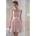 robe de cocktail rose poudre double bretelles - Ref C784 - 03