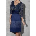 robe courte en satin coupe droit haut en dentelle bleu et dore - Ref C793 - 02