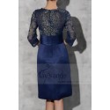 robe courte en satin coupe droit haut en dentelle bleu et dore - Ref C793 - 03