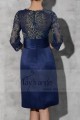 robe courte en satin coupe droit haut en dentelle bleu et dore - Ref C793 - 03