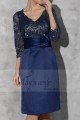 robe courte en satin coupe droit haut en dentelle bleu et dore - Ref C793 - 04