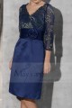 robe courte en satin coupe droit haut en dentelle bleu et dore - Ref C793 - 05