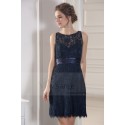 Backless Navy Blue Short Sleeveless Lace Cocktail Dress - Ref C790 - 05