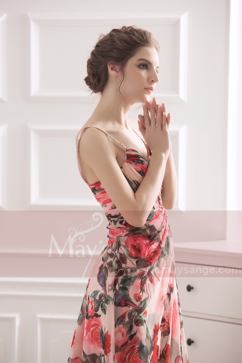 robe de soiree tissu imprime bretelle dore - Ref L751 - 01 robe de soiree tissu imprime bretelle dore - Ref L751 - 01