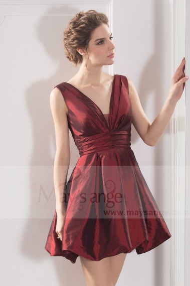 Taffeta Short V-Neck Ball Gown In Burgundy - C786 #1