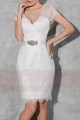 Short Lace Graduation Party Dress With Short Sleeves And Belt - Ref C808 - 04