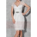 Short Lace Graduation Party Dress With Short Sleeves And Belt - Ref C808 - 05