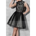 robe de cocktail noir en dentelle col montant - Ref C810 - 02