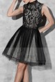 robe de cocktail noir en dentelle col montant - Ref C810 - 02