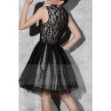 robe de cocktail noir en dentelle col montant - Ref C810 - 03