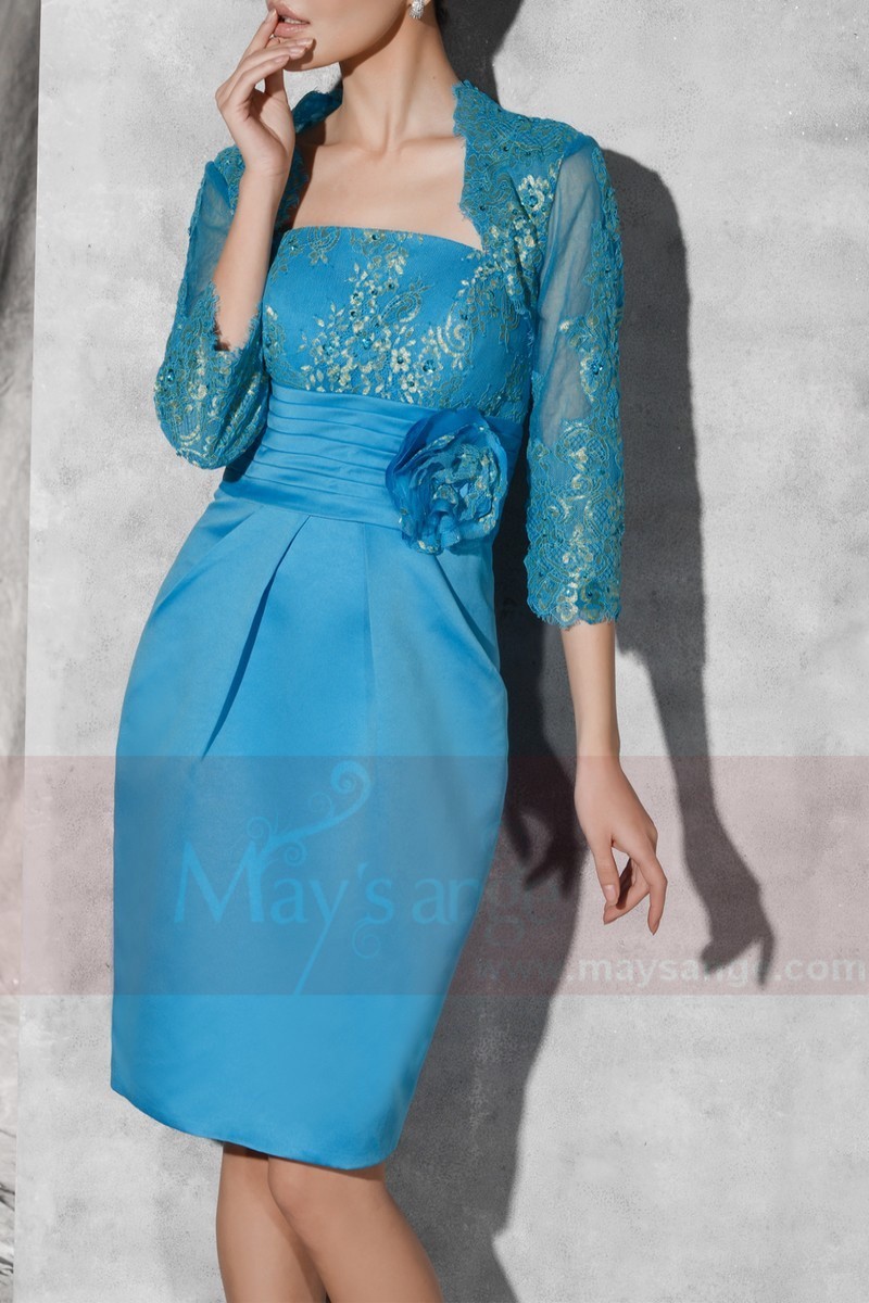 robe de fête courte bleu avec boléro assorti C811 - Ref C811 - 01 robe de fête courte bleu avec boléro assorti C811 - Ref C811 - 01